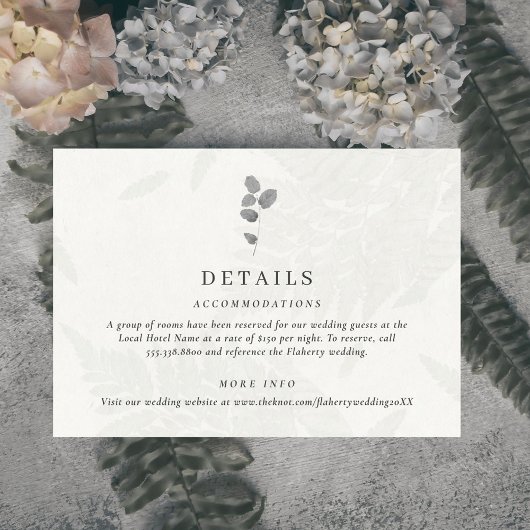 Carte D'accompagnement Mariage Gris Feuille Botanique