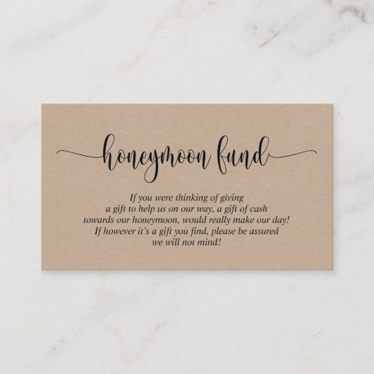 Carte D'accompagnement Mariage Honeymoon Fund et Wish, Rustic Kraft (Devant)
