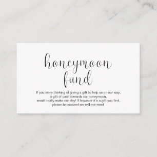 Carte D'accompagnement Mariage Honeymoon fund, Minimal, Black font,