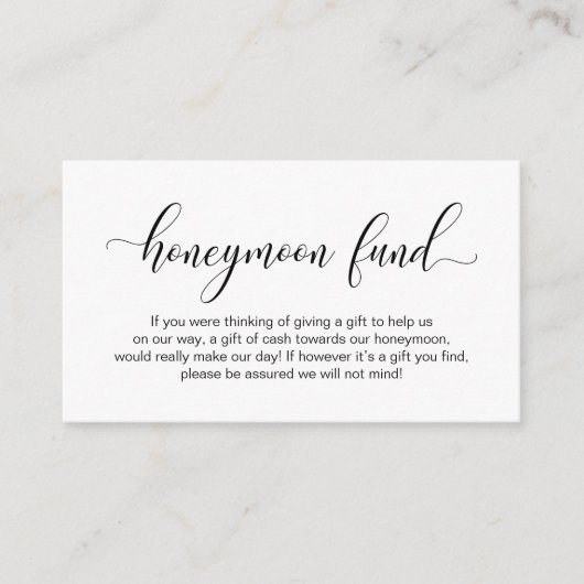 Carte D'accompagnement Mariage Honeymoon Fund, Moderne Élégant Script (Devant)