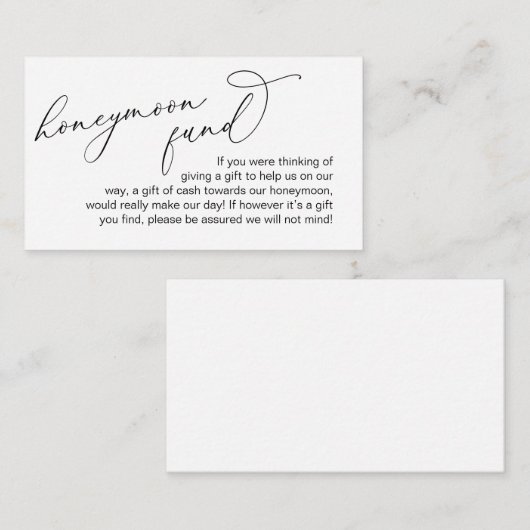 Carte D'accompagnement Mariage Honeymoon Fund, Script romantique moderne (Devant / Derrière)