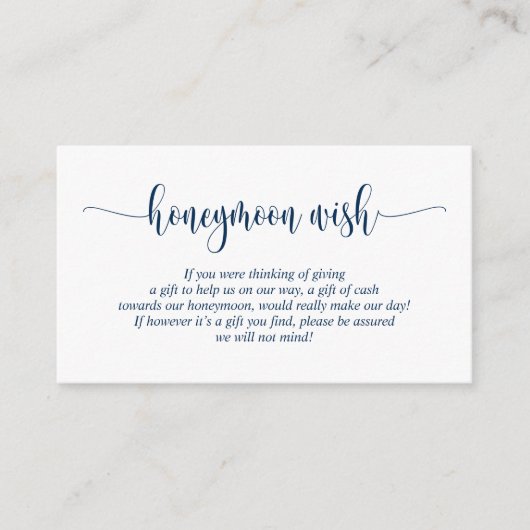 Carte D'accompagnement Mariage Honeymoon Wish Fund, Modern Navy Blue (Devant)