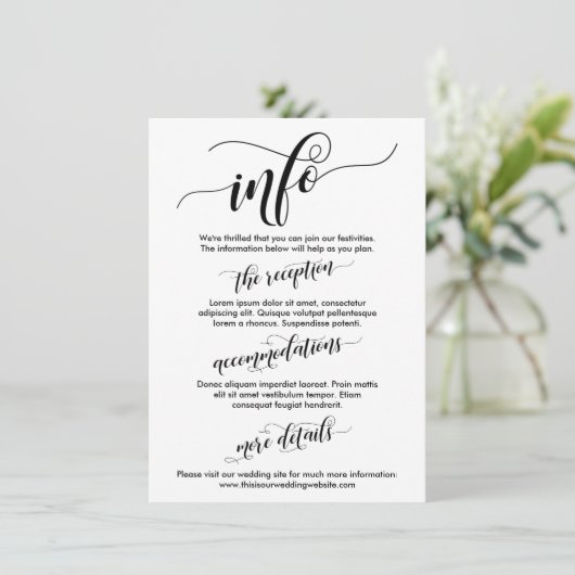Carte D'accompagnement Mariage Info Simple Noir & Blanc Elaborer Script (Debout devant)