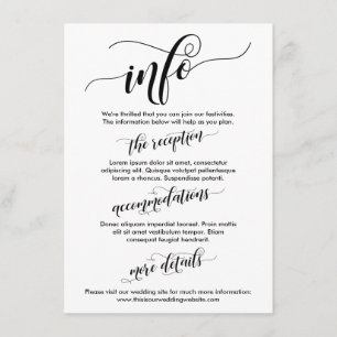 Carte D'accompagnement Mariage Info Simple Noir & Blanc Elaborer Script