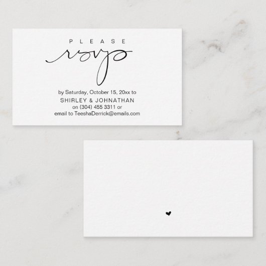 Carte D'accompagnement Mariage invite RSVP via Email ou SMS (Devant / Derrière)