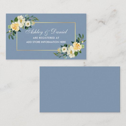 Carte D'accompagnement Mariage jaune blanc floral Dusty bleu (Devant / Derrière)