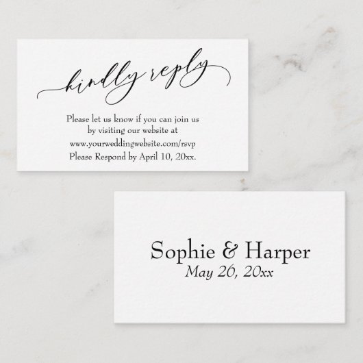 Carte D'accompagnement Mariage Kindly Répondre Online Luxury Script (Devant / Derrière)