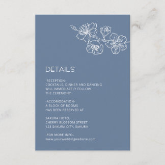 Carte D'accompagnement Mariage Ligne Artistique Florale Blanche Bleu Pous