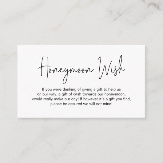 Carte D'accompagnement Mariage Lune de miel souhait, Script manuscrit mod (Devant)