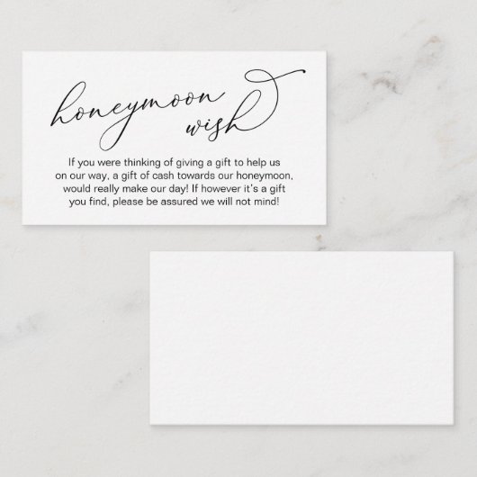 Carte D'accompagnement Mariage Lune de miel souhait, Script romantique mo (Devant / Derrière)