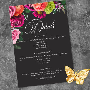 Carte D'accompagnement Mariage Luxe Floral Vibrant Rose Noir