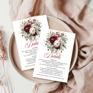 Carte D'accompagnement Mariage Luxe Marsala Floral Eucalyptus Or Détail