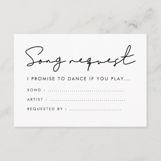 Carte D'accompagnement Mariage manuscrit moderne Demande de chansons (Devant)