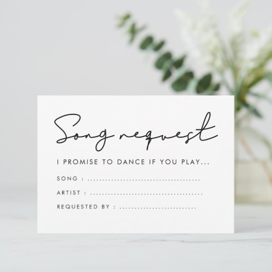 Carte D'accompagnement Mariage manuscrit moderne Demande de chansons (Debout devant)