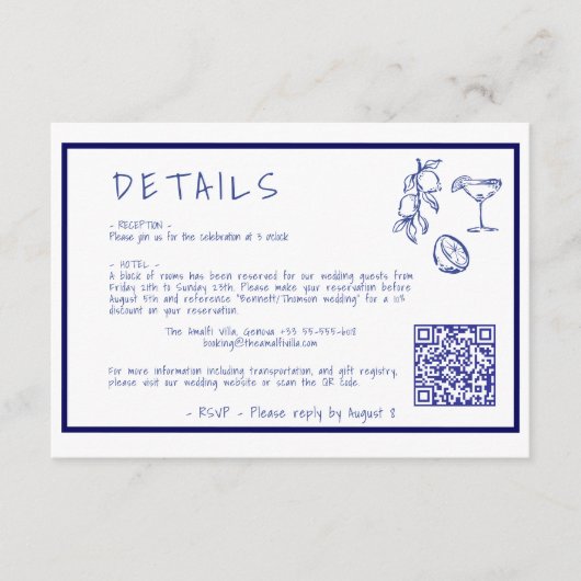 Carte D'accompagnement Mariage méditerranéen moderne Détails QR code (Devant)