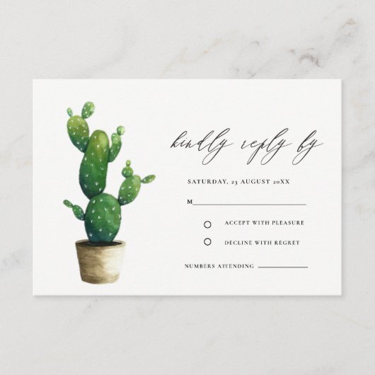Carte D'accompagnement Mariage minimal Poted Cactus Green Foliage RSVP (Devant)
