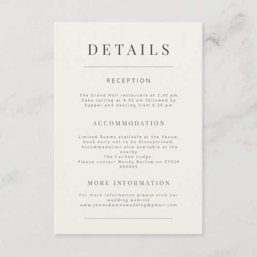 Carte D'accompagnement Mariage Minimaliste Blanc Chaud (Devant)