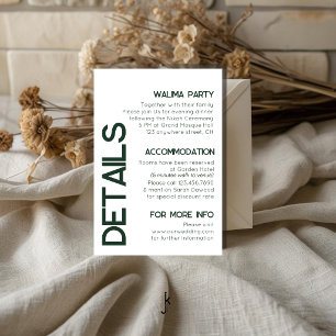 Carte D'accompagnement Mariage Minimaliste Blanc Vert Typographie Détails