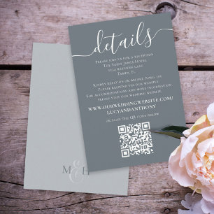 Carte D'accompagnement Mariage minimaliste bleu Détails QR Code Site Web