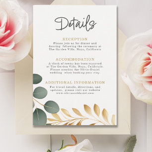 Carte D'accompagnement Mariage Minimaliste Élégant Eucalyptus Or