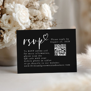 Carte D'accompagnement Mariage minimaliste moderne noir et blanc QR RSVP