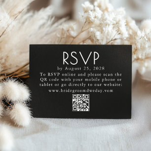 Carte D'accompagnement Mariage minimaliste moderne noir et blanc QR RSVP