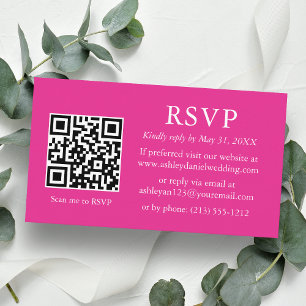 Carte D'accompagnement Mariage Minimaliste Réponse QR Rose Chaud RSVP