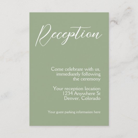 Carte D'accompagnement Mariage minimaliste Sage vert (Devant)