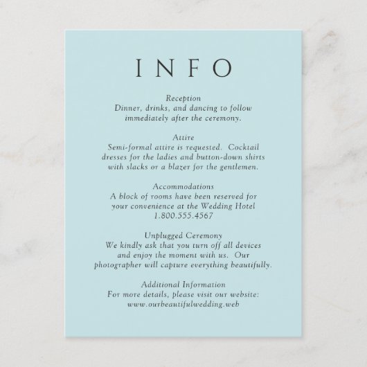 Carte D'accompagnement Mariage minimaliste sarcelle moderne (Devant)