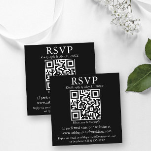 Carte D'accompagnement Mariage Minimaliste Simple Carré QR Noir RSVP