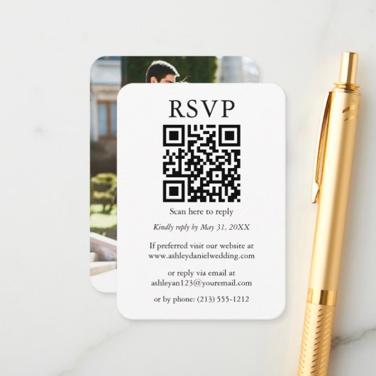 Carte D'accompagnement Mariage minimaliste simple QR photo RSVP (Devant/Arrière en situation)