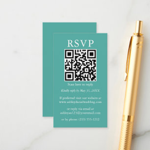 Carte D'accompagnement Mariage Minimaliste Simple QR RSVP Sarcelle