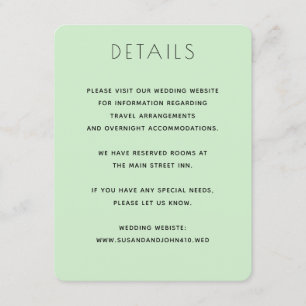 Carte D'accompagnement Mariage minimaliste vert pâle et noir élégant