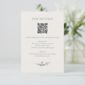Carte D'accompagnement Mariage moderne avec code QR botanique vert sauge (Debout devant)
