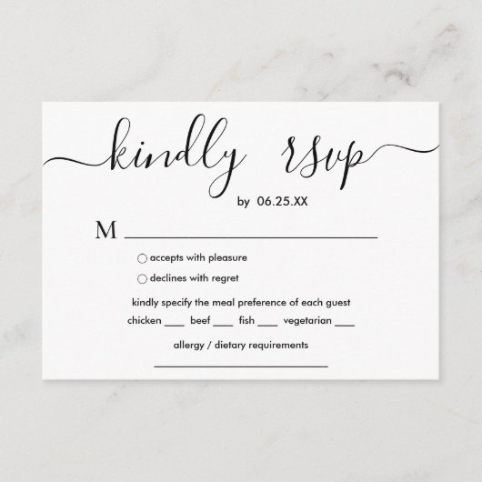 Carte D'accompagnement Mariage Moderne Avec Élégant Script Et Choix De Re (Devant)