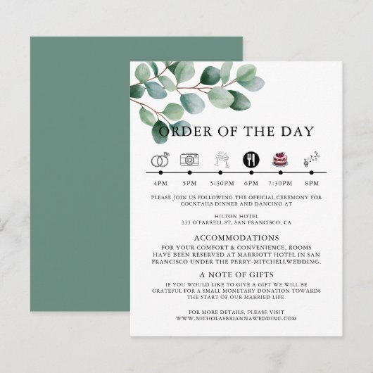 Carte D'accompagnement Mariage Moderne avec Feuillage d'Eucalyptus (Devant / Derrière)