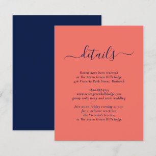 Carte D'accompagnement Mariage Moderne Bleu Nuit et Corail