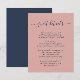 Carte D'accompagnement Mariage Moderne Bleu Nuit et Rose