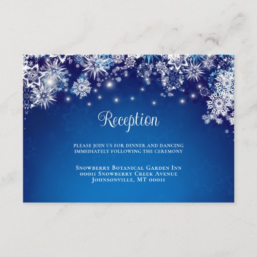 Carte D'accompagnement Mariage moderne Blue Sparkel Snowflake (Devant)