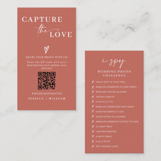 Carte D'accompagnement Mariage moderne Capter l'amour Qr Code (Devant / Derrière)