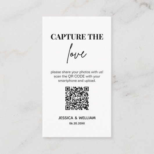 Carte D'accompagnement Mariage moderne Capter l'amour Qr Code (Devant)