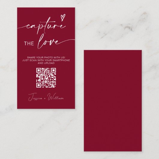 Carte D'accompagnement Mariage moderne Capter l'amour Qr Code (Devant / Derrière)