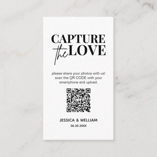 Carte D'accompagnement Mariage moderne Capter l'amour Qr Code (Devant)