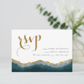 Carte D'accompagnement Mariage moderne Elégant Turquoise Or Agate (Debout devant)