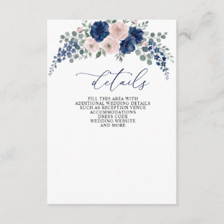 Carte D'accompagnement Mariage Moderne Floral Bleu Marine et Rose