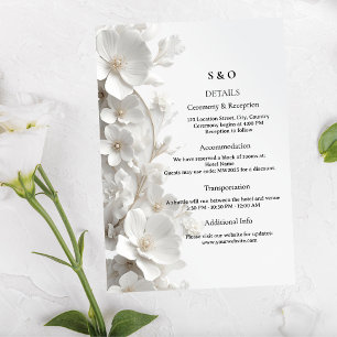 Carte D'accompagnement Mariage Moderne Luxueux Minimaliste 3D Fleurs Blan