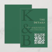 Carte D'accompagnement Mariage Moderne Monogramme Minimaliste Vert (Devant / Derrière)