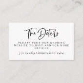 Carte D'accompagnement Mariage moderne noir blanc Script Détails du site (Devant)