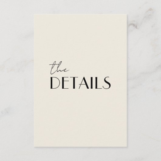 Carte D'accompagnement Mariage moderne noir & blanc Whimsical Détails (Dos)