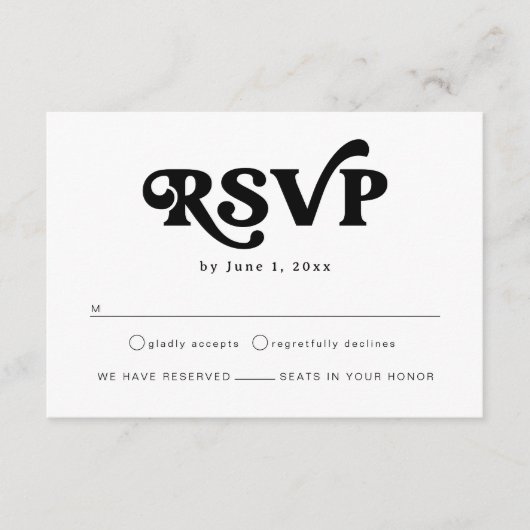 Carte D'accompagnement Mariage moderne Noir et Blanc Boho RSVP (Devant)